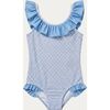 Girls' Ruffle Swimsuit, Sky Blue Geo - One Pieces - 1 - thumbnail