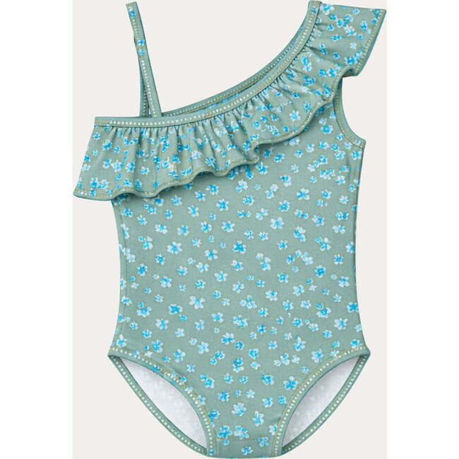 Girls' Ruffle Swimsuit, Khaki Flowers