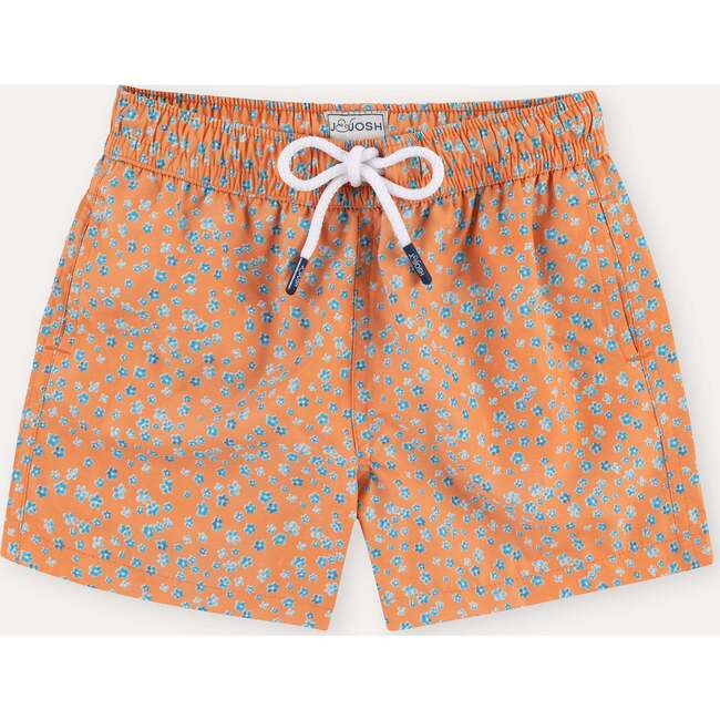Boy's Swim Shorts, Orange Flowers