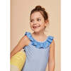 Girls' Ruffle Swimsuit, Sky Blue Geo - One Pieces - 3 - thumbnail
