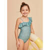 Girls' Ruffle Swimsuit, Khaki Flowers - One Pieces - 2 - thumbnail