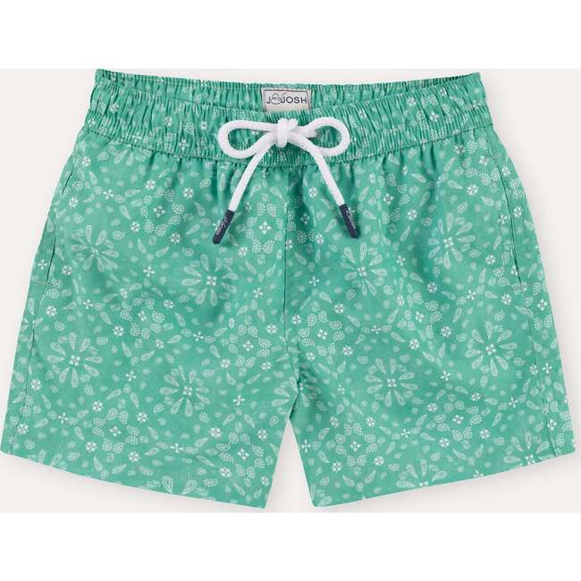 Boy's Swim Shorts, Mint Bandana