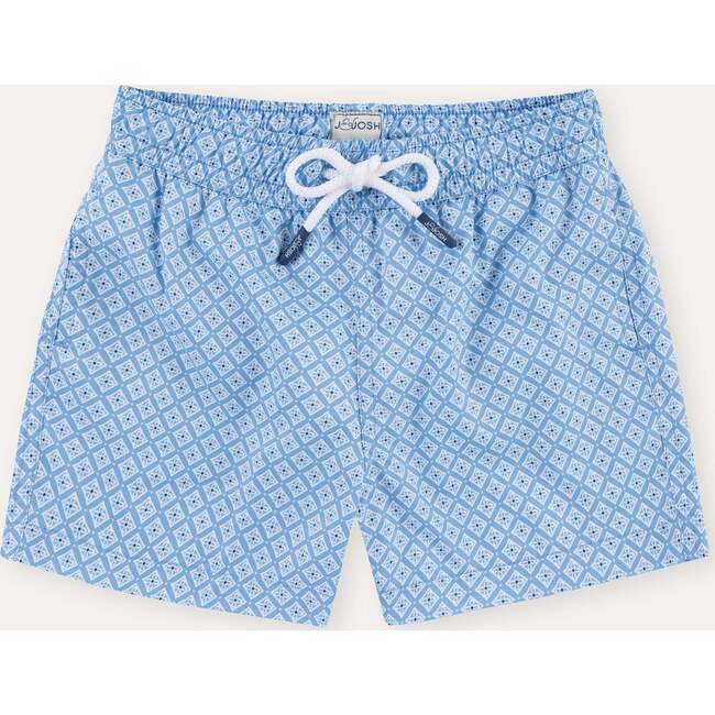 Boy's Swim Shorts, Sky Blue Geo