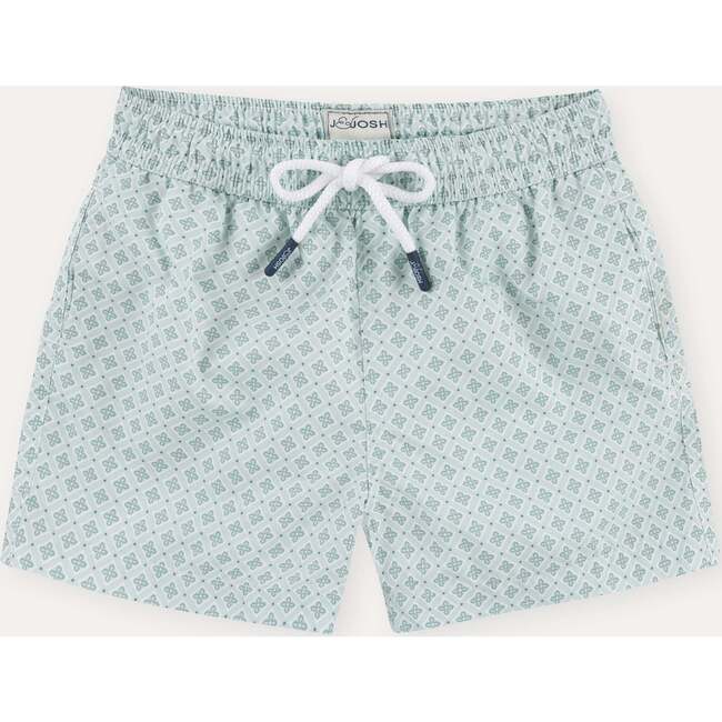Boy's Swim Shorts, Pale Green Geo