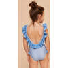 Girls' Ruffle Swimsuit, Sky Blue Geo - One Pieces - 4 - thumbnail