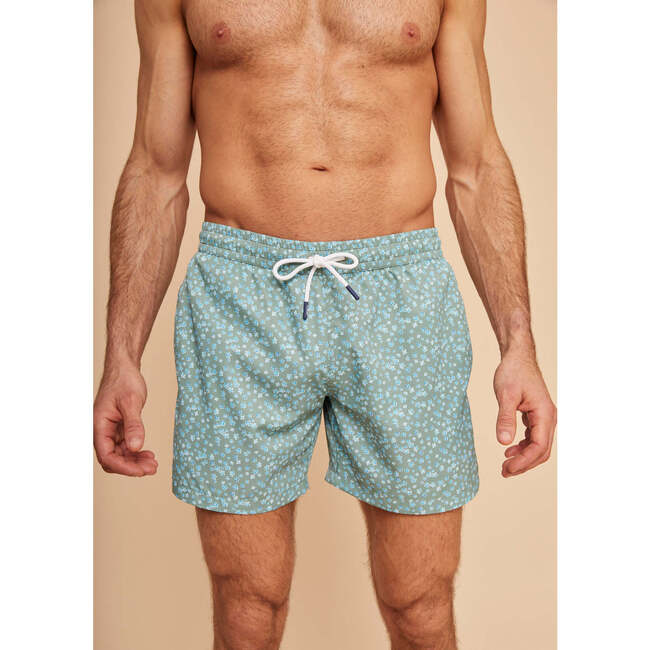 Men's Swim Shorts, Khaki Flowers - Swim Trunks - 3