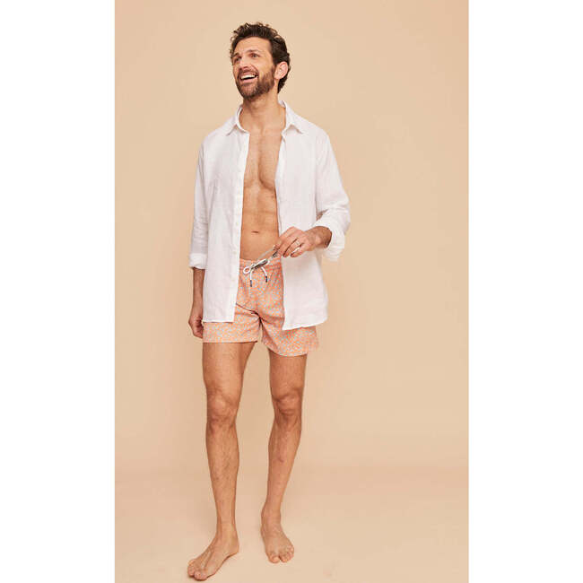 Men's Swim Shorts, Orange Flowers - Swim Trunks - 3