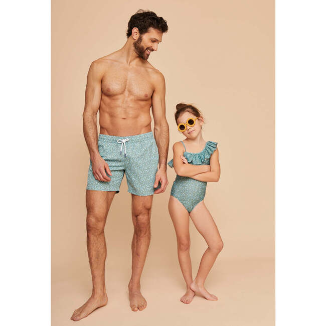 Girls' Ruffle Swimsuit, Khaki Flowers - One Pieces - 3