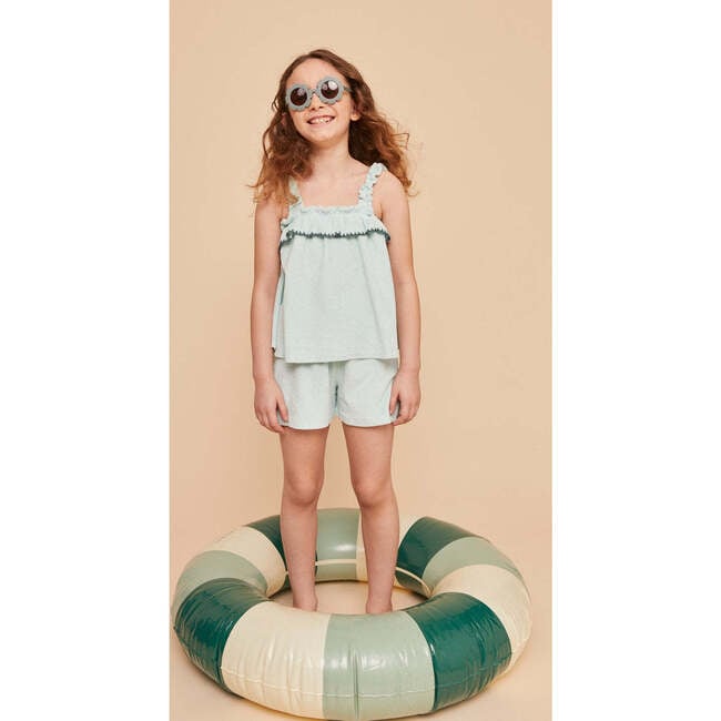 Terry Cotton Girl Top, Lagoon - Blouses - 3