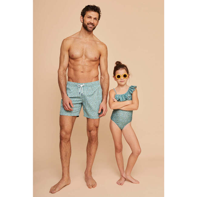 Men's Swim Shorts, Khaki Flowers - Swim Trunks - 4