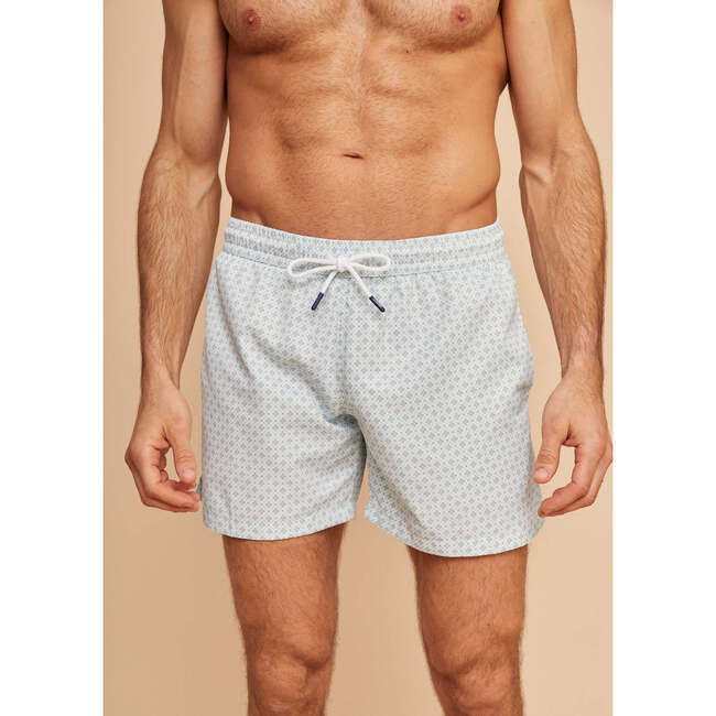 Men's Swim Shorts, Pale Green Geo - Swim Trunks - 3