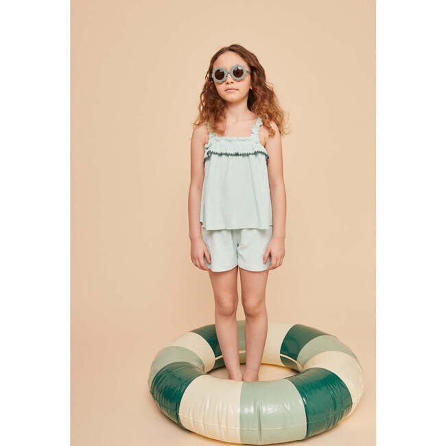 Terry Cotton Girl Top, Lagoon - Blouses - 4