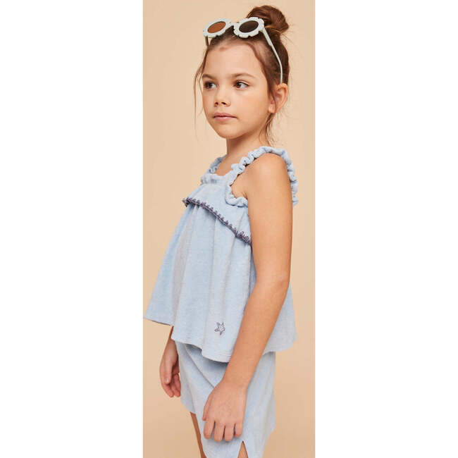 Terry Cotton Girl Top, Light Blue - Blouses - 3