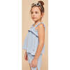 Terry Cotton Girl Top, Light Blue - Blouses - 3 - thumbnail
