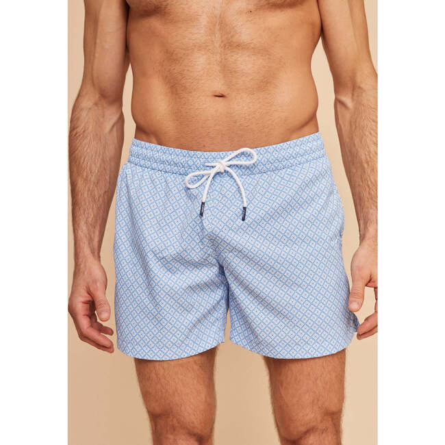 Men's Swim Shorts, Sky Blue Geo