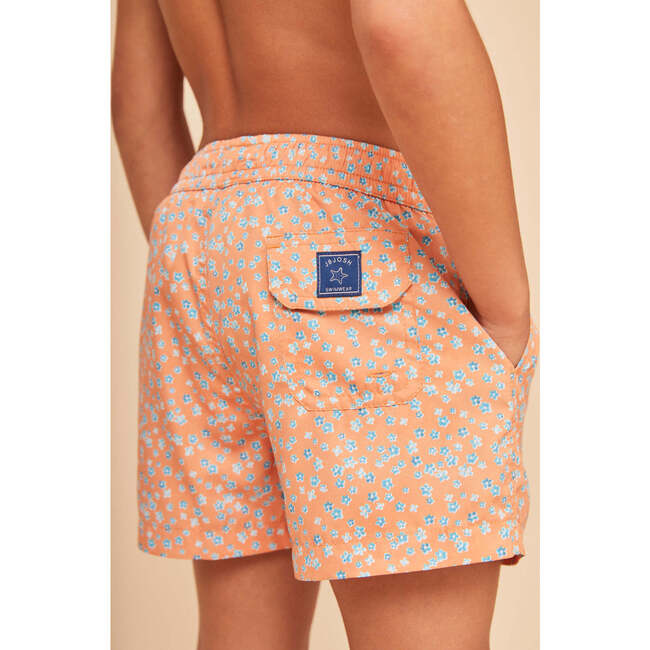 Boy's Swim Shorts, Orange Flowers - Swim Trunks - 5