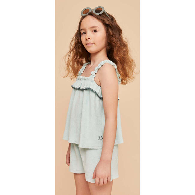 Terry Cotton Girl Top, Lagoon - Blouses - 5