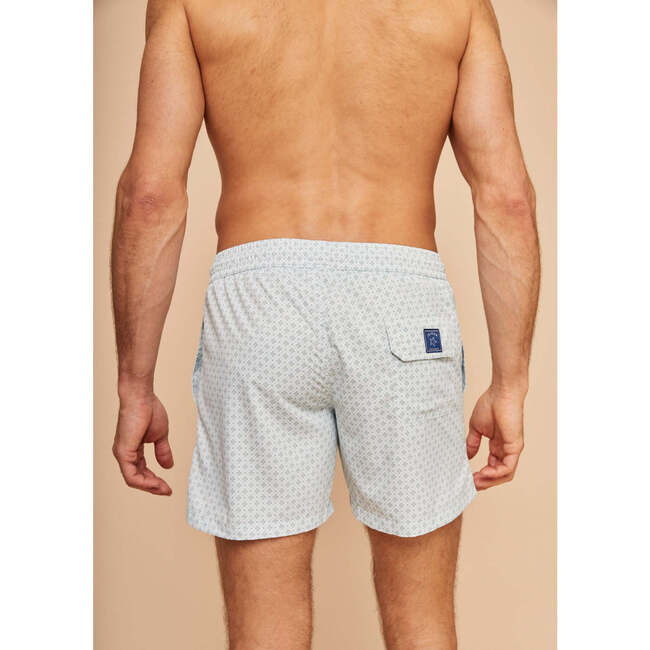 Men's Swim Shorts, Pale Green Geo - Swim Trunks - 4
