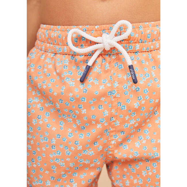 Boy's Swim Shorts, Orange Flowers - Swim Trunks - 6