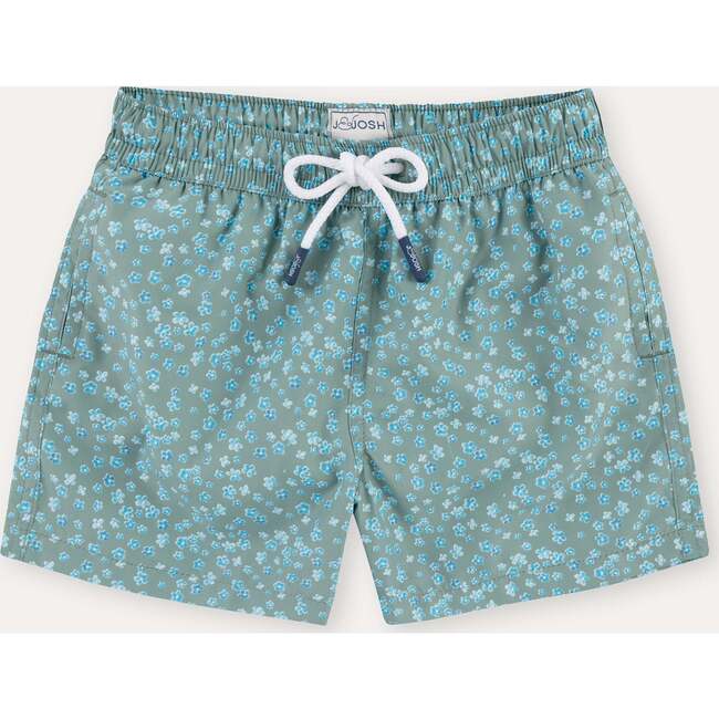 Boy's Swim Shorts, Khaki Flowers