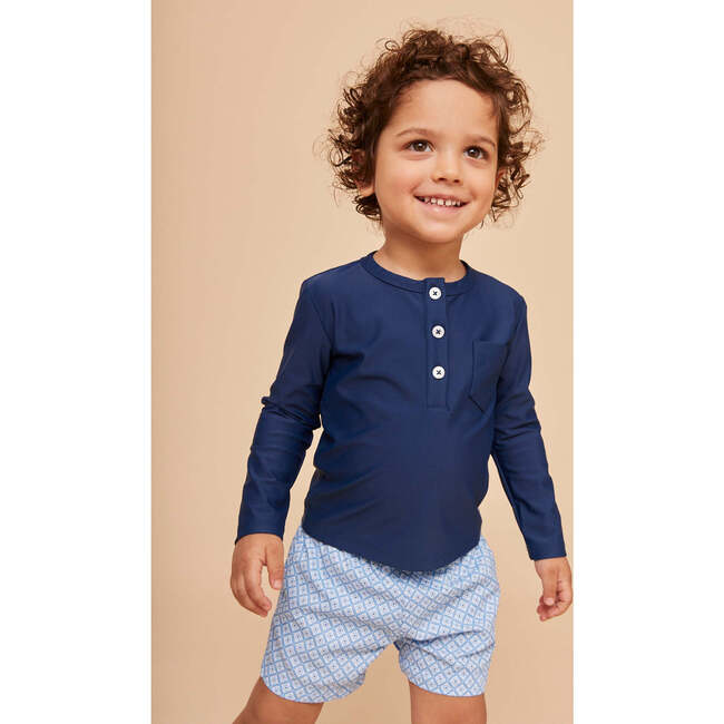 Boy's Swim Shorts, Sky Blue Geo - Swim Trunks - 4