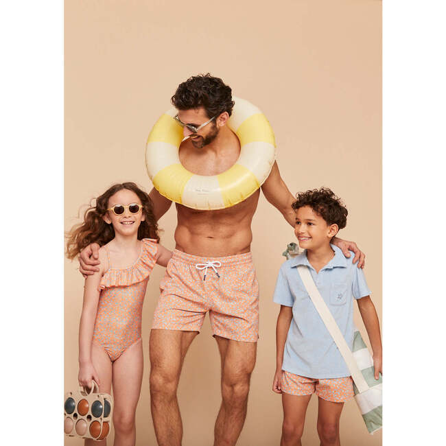 Boy's Swim Shorts, Orange Flowers - Swim Trunks - 7