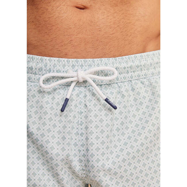 Men's Swim Shorts, Pale Green Geo - Swim Trunks - 5