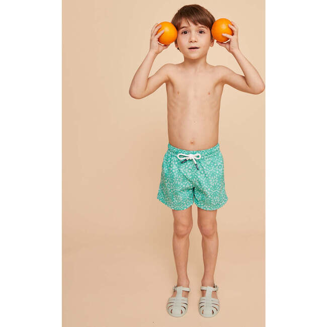 Boy's Swim Shorts, Mint Bandana - Swim Trunks - 6