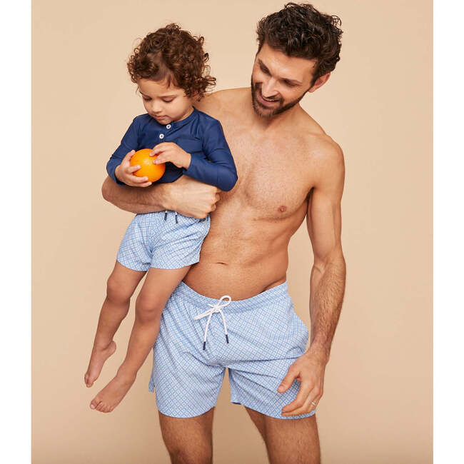 Boy's Swim Shorts, Sky Blue Geo - Swim Trunks - 5