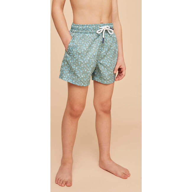 Boy's Swim Shorts, Khaki Flowers