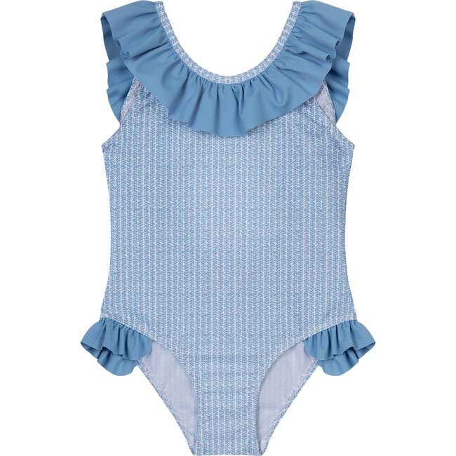 Girl Swimsuit, Sky Blue Leaf