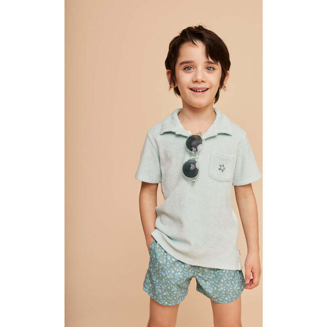 Boy's Swim Shorts, Khaki Flowers - Swim Trunks - 3