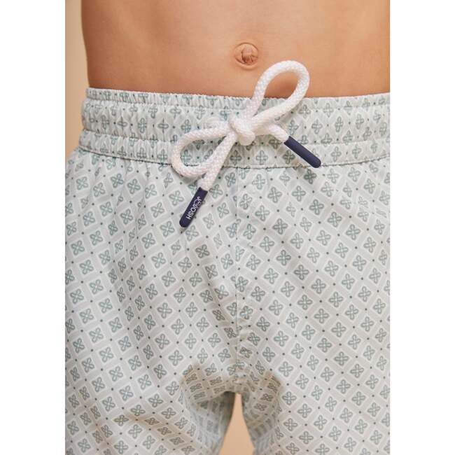 Boy's Swim Shorts, Sky Blue Geo - Swim Trunks - 6