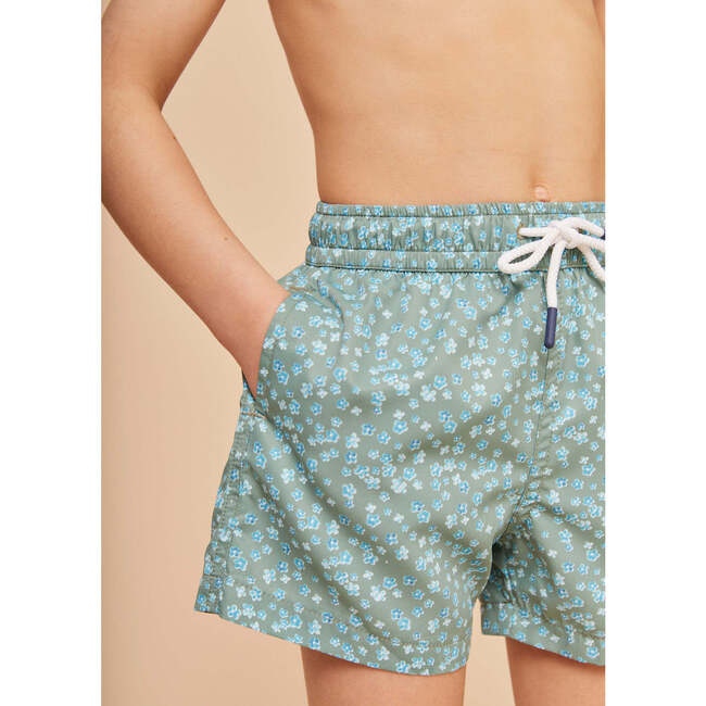 Boy's Swim Shorts, Khaki Flowers - Swim Trunks - 4