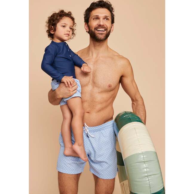 Men's Swim Shorts, Sky Blue Geo - Swim Trunks - 3