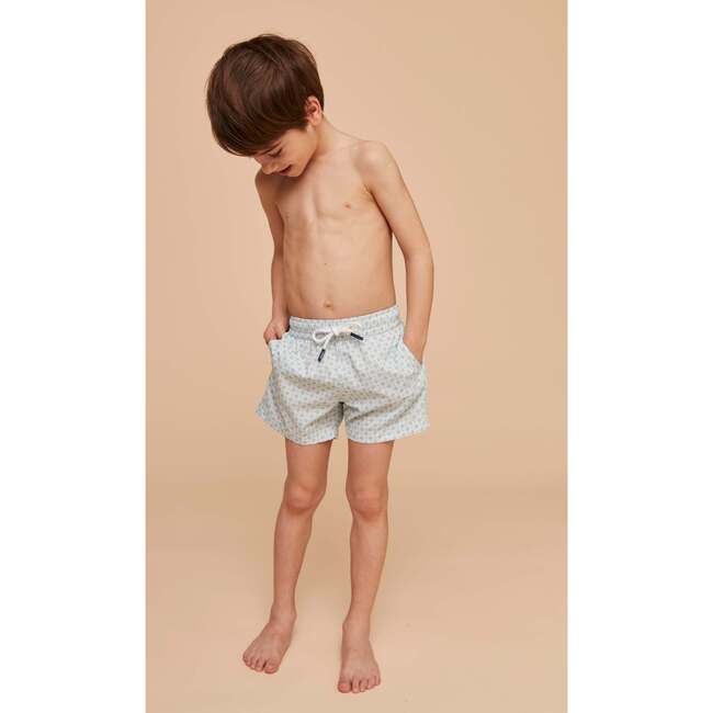 Boy's Swim Shorts, Pale Green Geo
