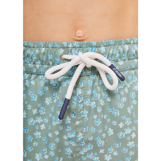 Boy's Swim Shorts, Khaki Flowers - Swim Trunks - 5