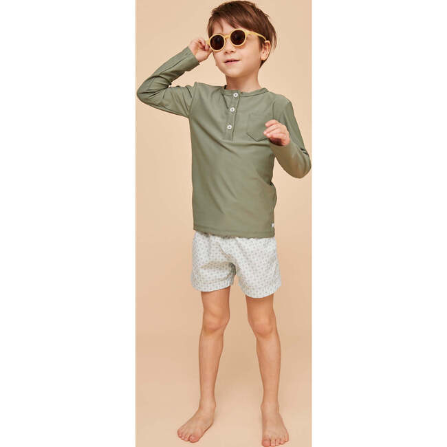 Boy's Swim Shorts, Pale Green Geo - Swim Trunks - 3