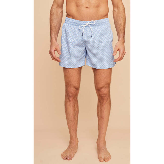 Men's Swim Shorts, Sky Blue Geo - Swim Trunks - 4