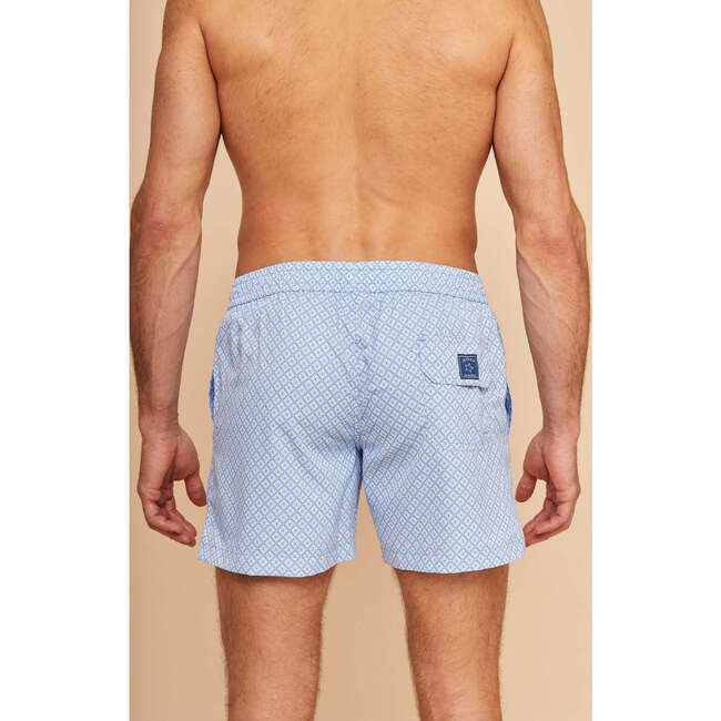 Men's Swim Shorts, Sky Blue Geo - Swim Trunks - 6