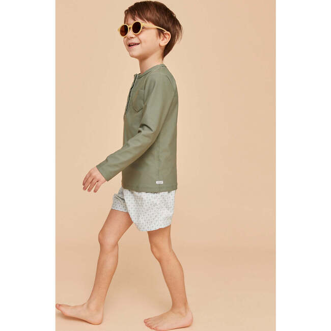 Boy's Swim Shorts, Pale Green Geo - Swim Trunks - 5