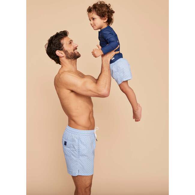 Men's Swim Shorts, Sky Blue Geo - Swim Trunks - 7