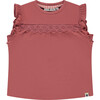 Ruffled Sleeve Eyelet Accent Top, Ruby - Tank Tops - 1 - thumbnail