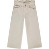 Ruffled Waist Wide Leg Pant, Ivory - Jeans - 1 - thumbnail