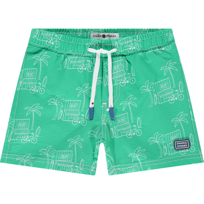 Surf Shop Graphic Swim Short, Emerald