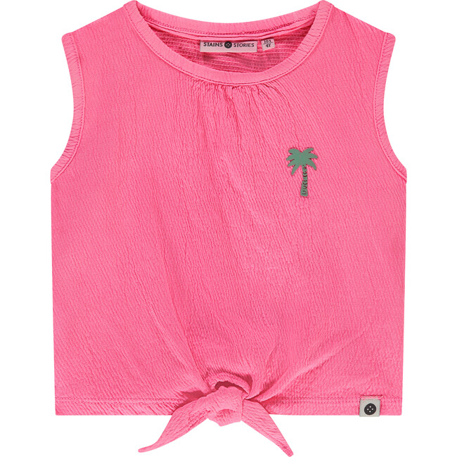 Tie Front Textured Top, Neon Pink