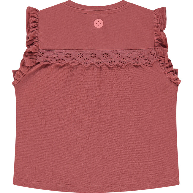 Ruffled Sleeve Eyelet Accent Top, Ruby