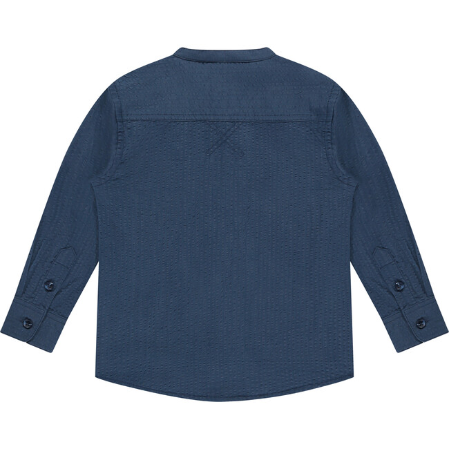 Textured Classic Mock Neck Button Up, Water