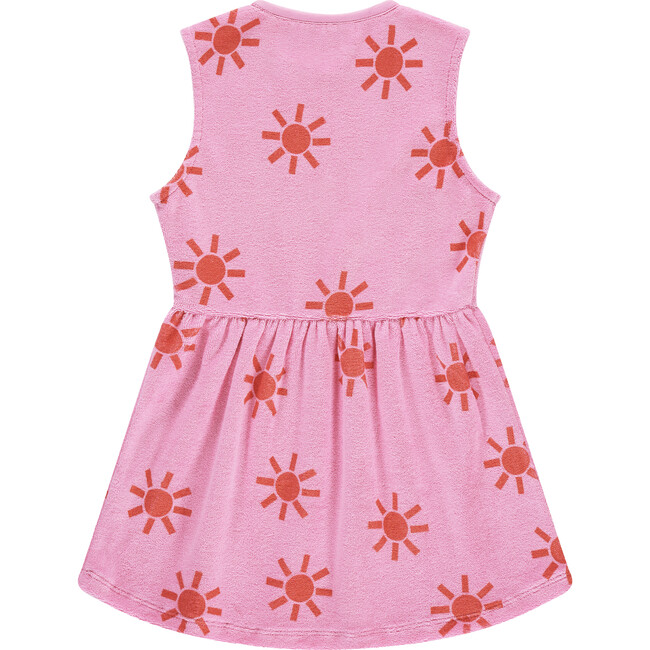 Terry Sleeveless Sun Print Dress, Neon Pink