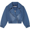 Modern Cinched Waist Denim Jacket, Blue Denim - Jackets - 1 - thumbnail